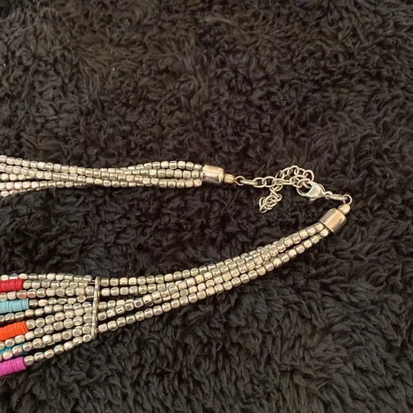 African Boho Plastic and Silver Beaded 10 Tiered Necklace - Picture 6 of 6